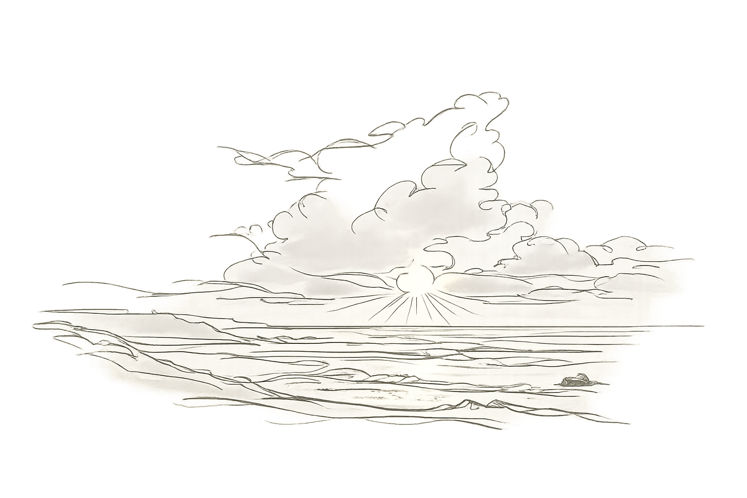Line drawing of Bude beach and sky